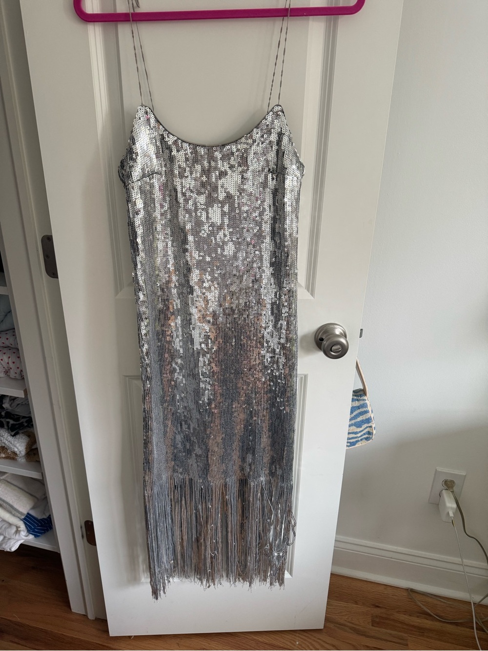 Silver Sequin Fringe Midi Dress